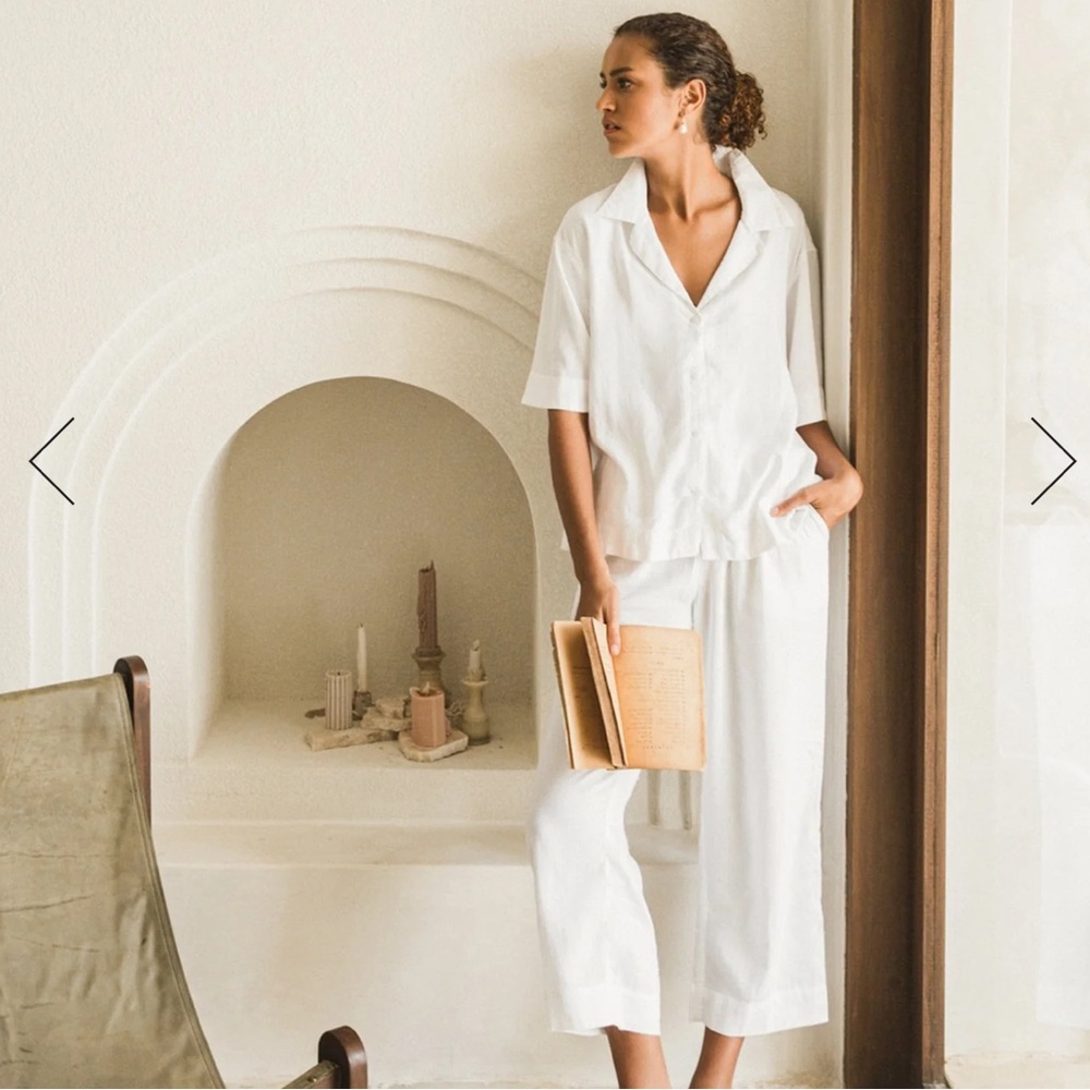 NWT Piyama white linen blend set
